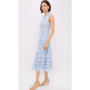 Self Portrait Blue Fine Lace Pearl Midi Dress size US 2